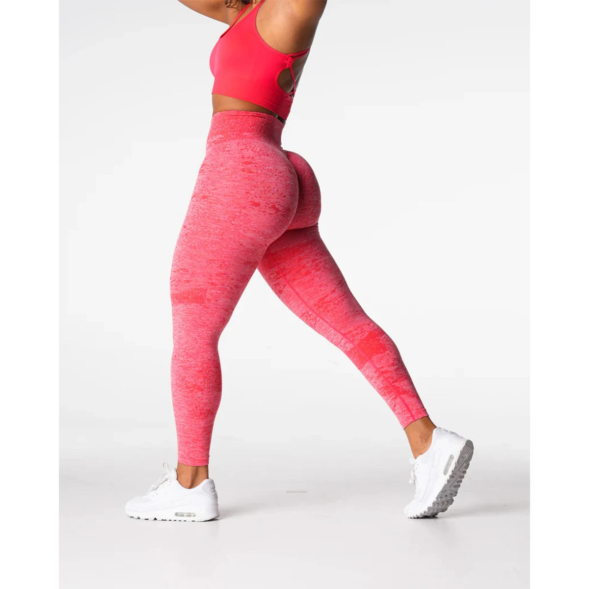 Kvinnors yogaleggings höftlyftande gym sömlösa sportbyxor hög midja fitnessleggings bubbelrumpa träning digital sömlös