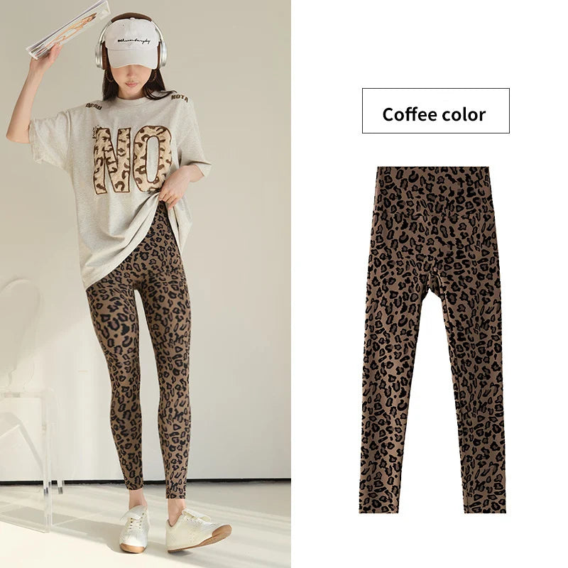 BIVIGAOS 2025 Spring Summer New Pink Leopard Print Sharkskin Leggings Women High Waist Seamless Tight Sexy Sport Fitness Legging