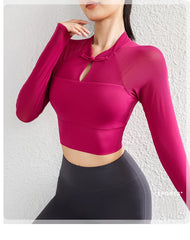 Women's Slim Fit Long Sleeve Workout Crop Top - Built-in Bra Athletic Top