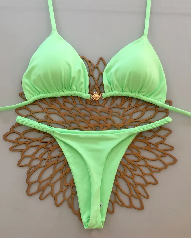 2026 New Women's Sexy Halter Bikini Set - Lace-up Brazilian Thong Swimwear
