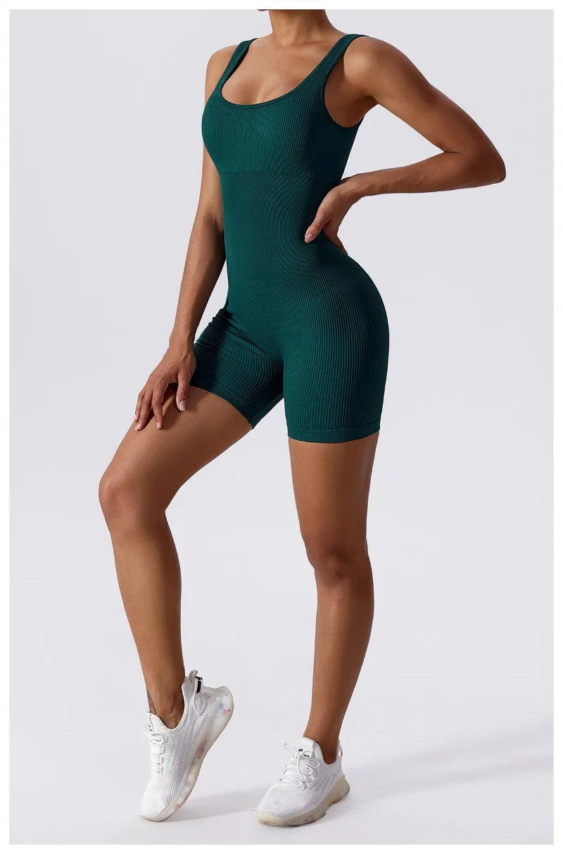 Dam Yoga-sparkbyxor i ett stycke med magkontroll, sömlös ribbad jumpsuit, vadderad sport-bh, tränings-sparkbyxor, mode, fitness, sportkläder