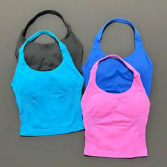 Women's Backless Yoga Tank Top - Push-Up Sports Bra & Gym Workout Vest
