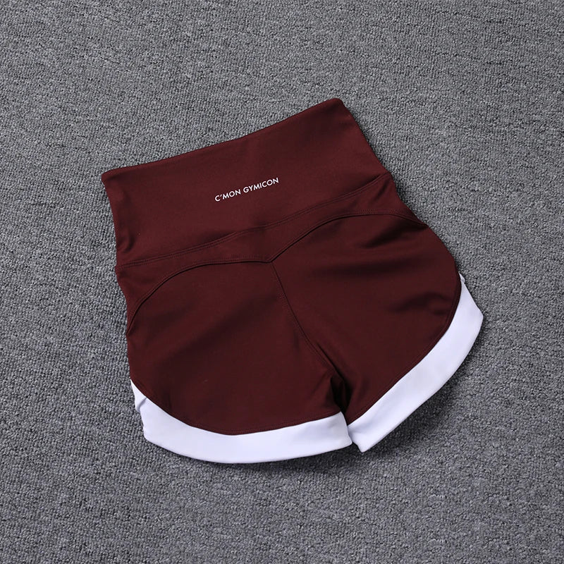 Color Contrast High-Waist Sports Shorts - Elastic Peach Hip Fitness Yoga Pants
