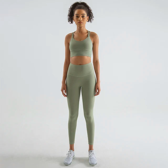 SOISOU New Nylon Yoga Set Women's Tracksuit Fitness Gym Two Piece Set Women Sports Bra Leggings Women Sportwear Breathable