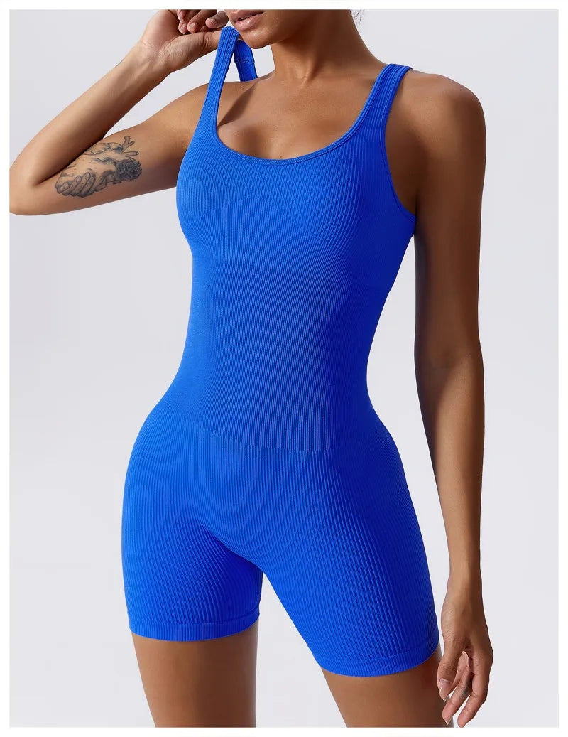 Dam Yoga-sparkbyxor i ett stycke med magkontroll, sömlös ribbad jumpsuit, vadderad sport-bh, tränings-sparkbyxor, mode, fitness, sportkläder
