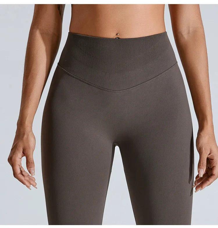 NCLAGEN Women's Seamless Yoga Leggings High V-Waist Tummy Control Scrunch Butt Lifting GYM Workout Pants Outdoor Sports Fitness