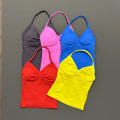 Women's Seamless V-Neck Yoga Tank Top - Sleeveless Gym Vest with Removable Pads
