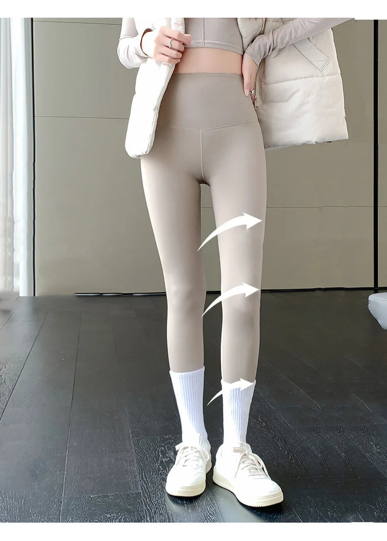BIVIGAOS Autumn New Thin Rabbit Fleece Shark Leggings Women High Waist Elastic Pressure Slim Sport Fitness Winter Warm Leggings