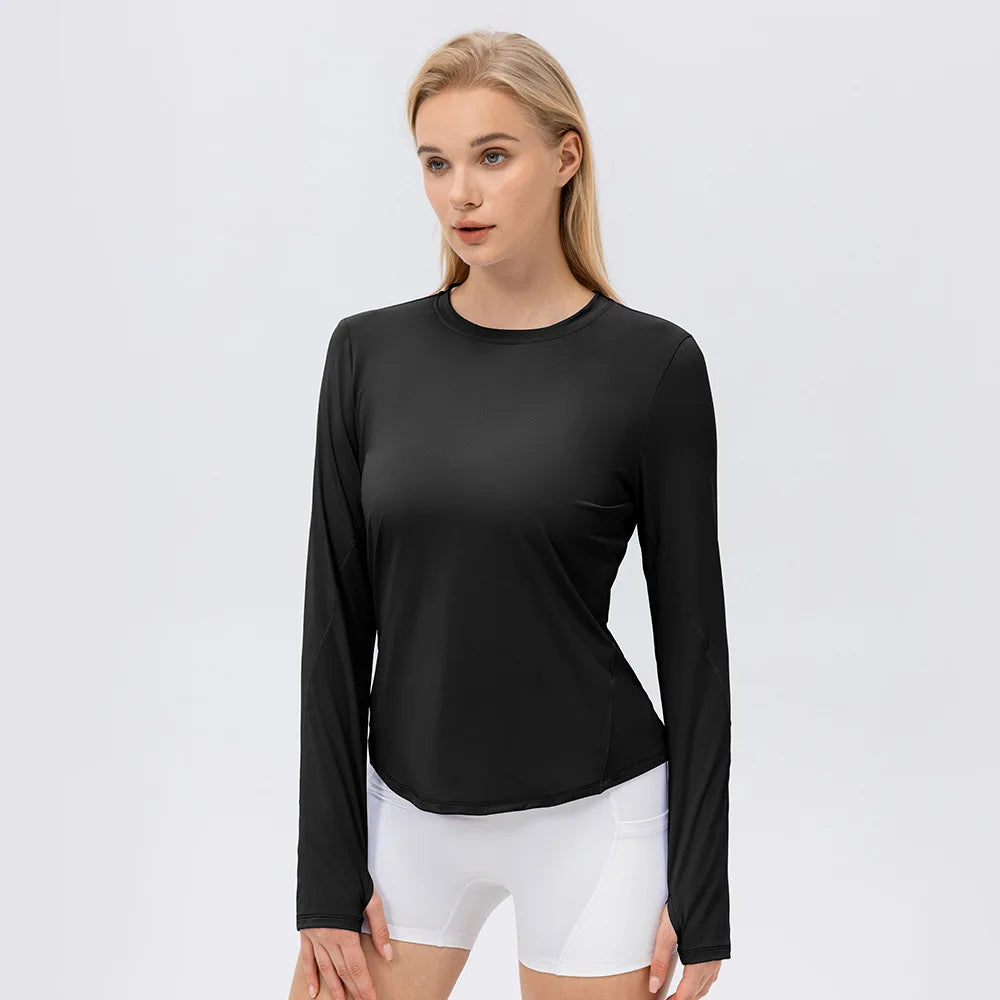 Women's Ice Silk Sun Protection Long-Sleeve Yoga Top - Breathable Running T-Shirt