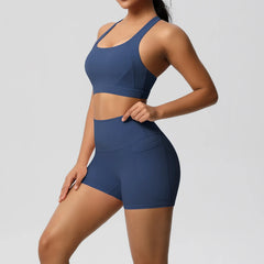 2-Piece Crossover Bra & Pocketed Yoga Set - Women's High-Impact Gym Tracksuit