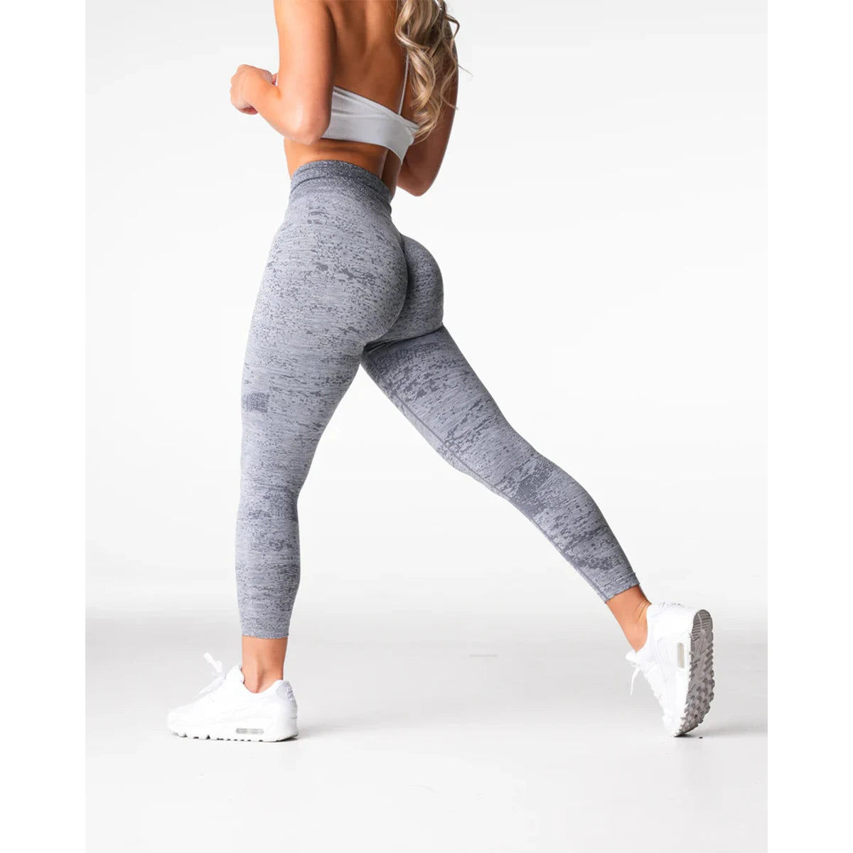 Kvinnors yogaleggings höftlyftande gym sömlösa sportbyxor hög midja fitnessleggings bubbelrumpa träning digital sömlös