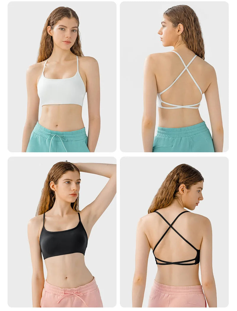Stylish Cross Thin Straps Sports Bra Padded Gym Fitness Underwear For Women Beautiful Backless Workout Yoga Bra