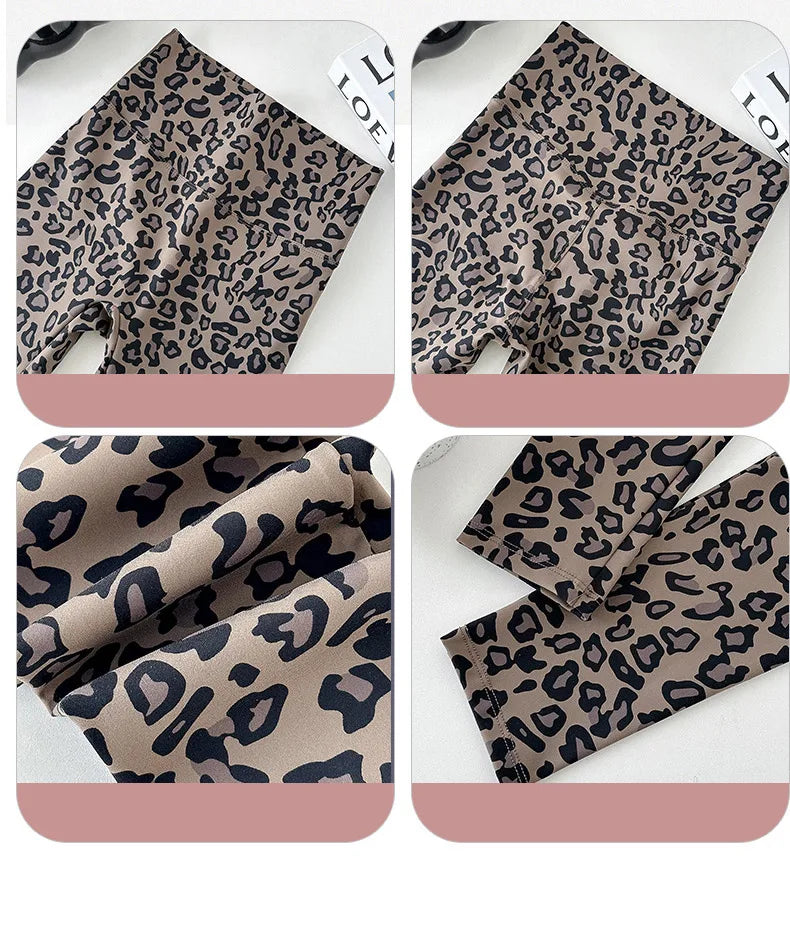 BIVIGAOS 2025 Spring Summer New Pink Leopard Print Sharkskin Leggings Women High Waist Seamless Tight Sexy Sport Fitness Legging