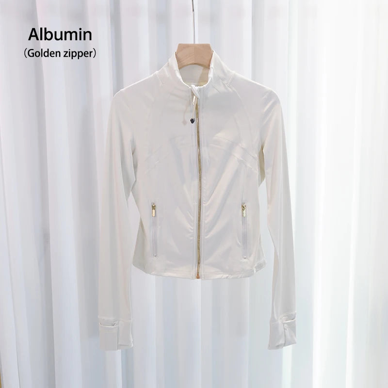 Women's Yoga Short Sports Jacket with Gold Zipper - Slim Fit Gym Workout Jacket