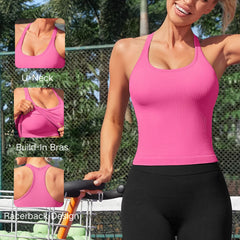 Women’s Slim Fit Sports Tank Top - Padded U-Neck Racerback Yoga Top