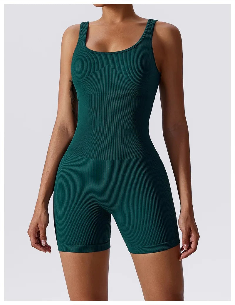 Dam Yoga-sparkbyxor i ett stycke med magkontroll, sömlös ribbad jumpsuit, vadderad sport-bh, tränings-sparkbyxor, mode, fitness, sportkläder