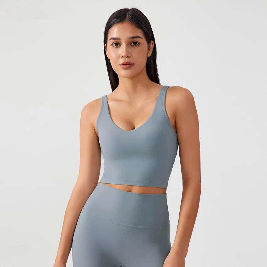 Fashion U-shape Back Sports Vest Naked Feel Soft Workout Crop Top Padded Activewear Tank Gym Fitness Yoga Bra