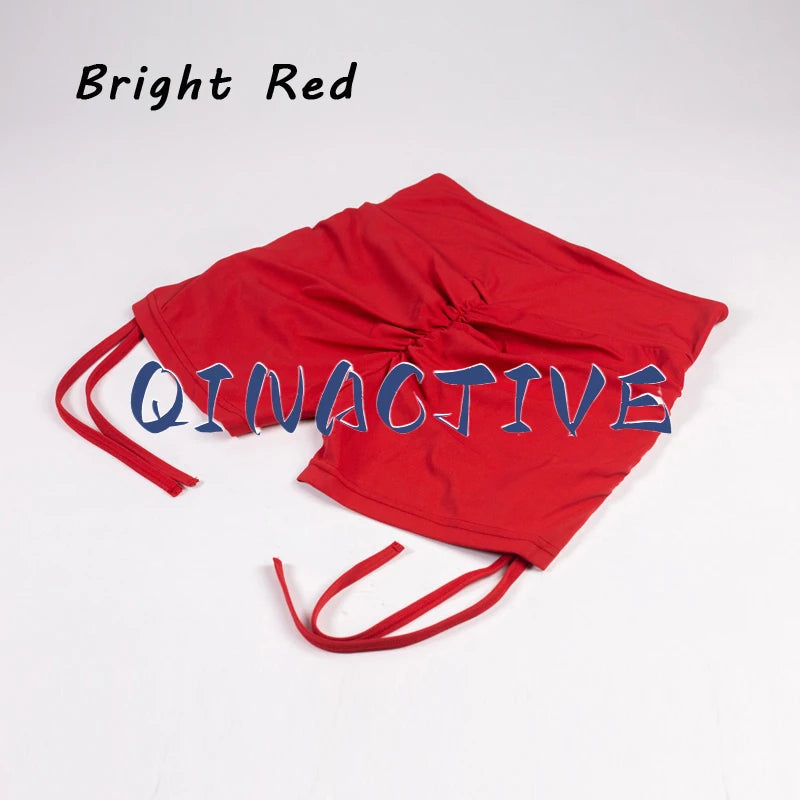 QINACTIVE Shorts Women High V Waist Drawstring Sports Shorts Cycling Biker Breathable Butt Crack Push Up Short Leggging Tights