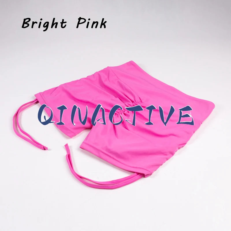 QINACTIVE Shorts Women High V Waist Drawstring Sports Shorts Cycling Biker Breathable Butt Crack Push Up Short Leggging Tights