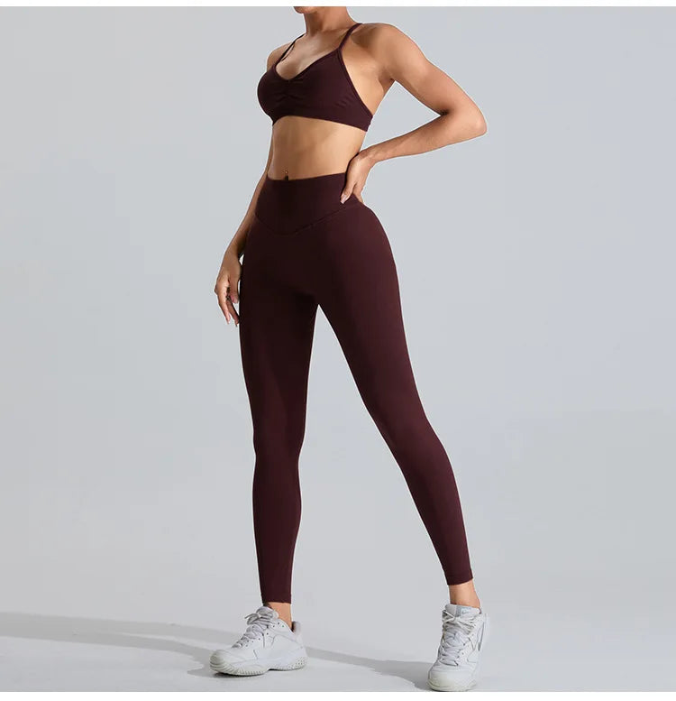 NCLAGEN Women's Seamless Yoga Leggings High V-Waist Tummy Control Scrunch Butt Lifting GYM Workout Pants Outdoor Sports Fitness