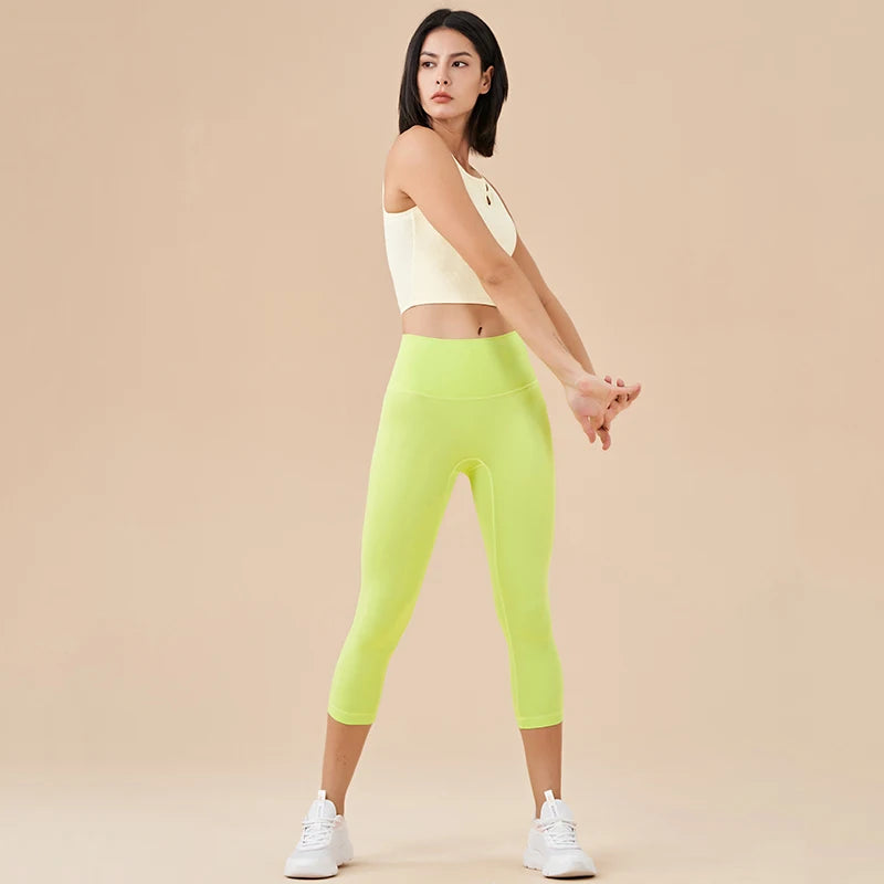 SOISOU Nylon Yoga Capri Pants Leggings Women's Pants Gym Sexy High Waist Tight Breathable Elastic Girl Sports Pants 13 Colors