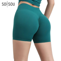 SOISOU Nylon Gym Women's Shorts Yoga Fitness Cycling Shorts Women High Waist Elastic Tight-fitting Breathable No T Lines Shorts