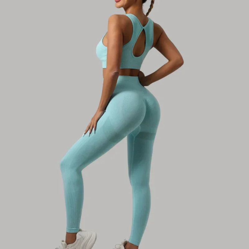 STOUREG Hollow Beauty Back  2Pcs Yoga Set Women Sports Bra+Hip Lifting Sports Pansts Workout Set Seamless Fitness Gym Set
