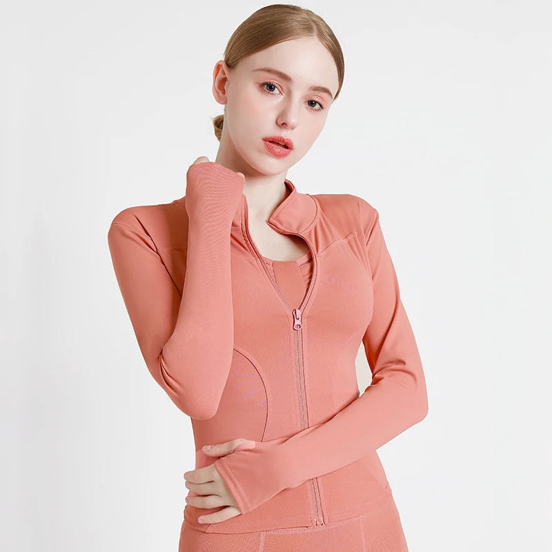 SOISOU Women's Jacket Yoga Sport Gym Coat Athletic Fitness Tight Fit Long Sleeved With Thumb Holes Jacket Womens Clothing