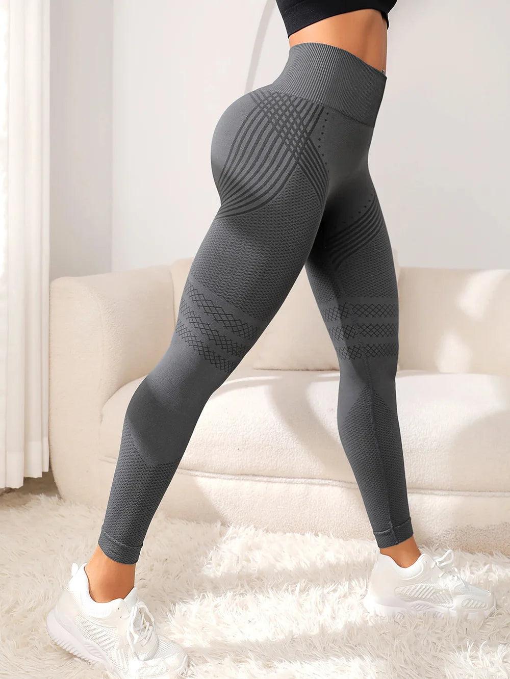 Sexy Line Hip Lifting Sports Tights Women High Waist Elastic Yoga Pants Running Fitness Pants Breathable Sports Leggings