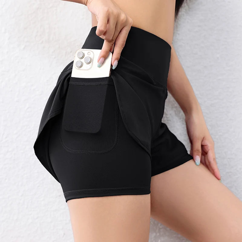 Quick-Drying Women's Running Shorts - Elastic Waist Active Sports Shorts with Pockets