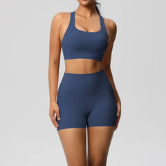 2-Piece Crossover Bra & Pocketed Yoga Set - Women's High-Impact Gym Tracksuit