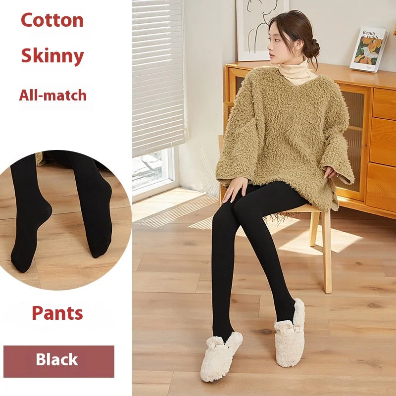 Maternity Vertical Stripe Cotton Pantyhose - Autumn & Winter Warm Padded Tights