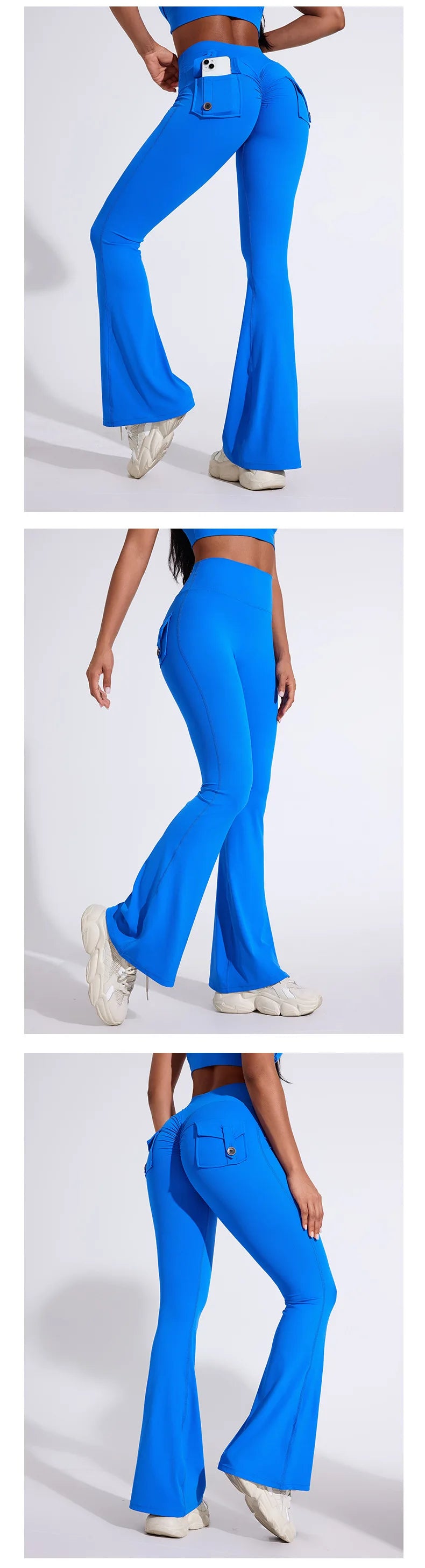 QINACTIVE Fashion Back Pocket  Flared Pants Women Tight-Fit Sexy Slim High Waist Pants Push Up Sport Fitness Flare Leggings