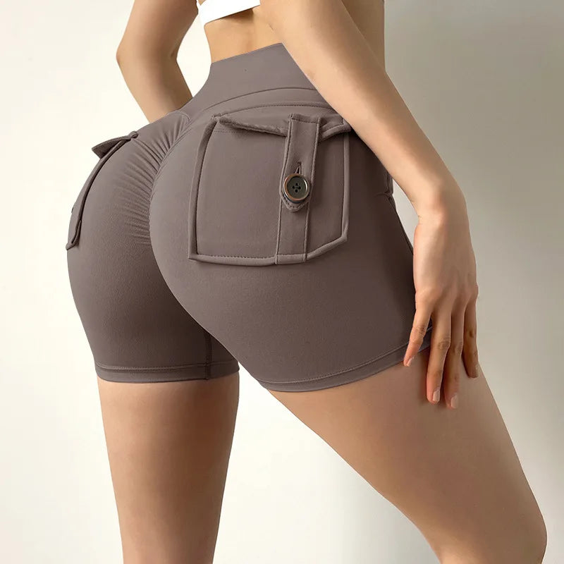 SOISOU Tight Women's Shorts Sexy Cycling Shorts Elastic High Waist Shorts Back Pockets Breathable Sport Shorts ropa de mujer