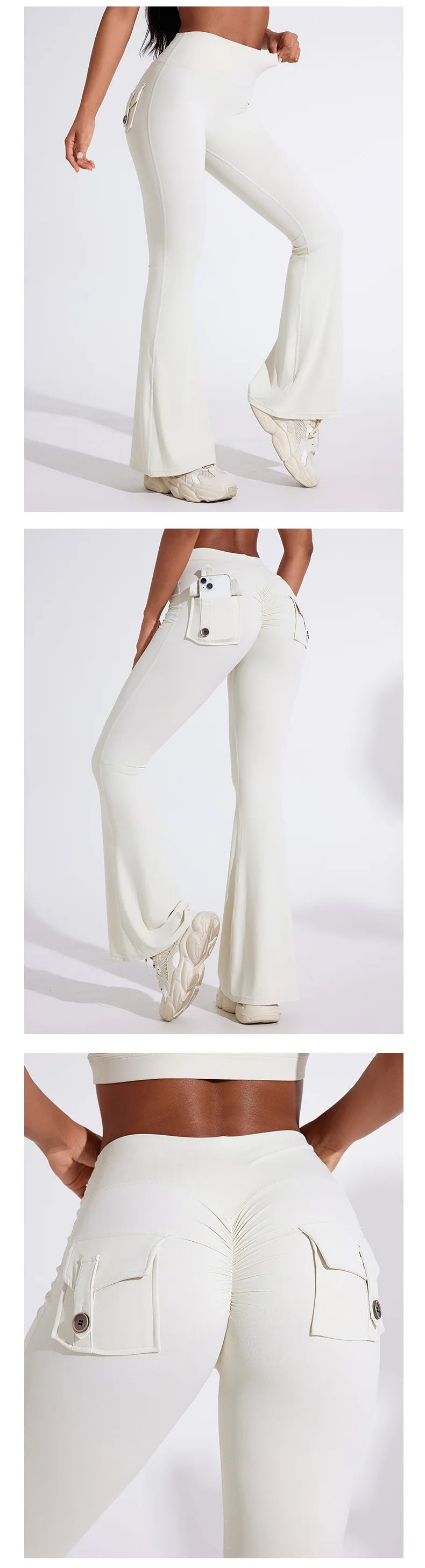 QINACTIVE Fashion Back Pocket  Flared Pants Women Tight-Fit Sexy Slim High Waist Pants Push Up Sport Fitness Flare Leggings