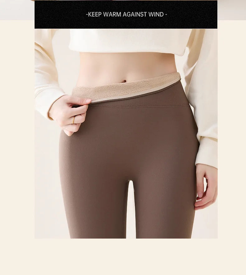 BIVIGAOS Autumn Winter High Waist Fleece Sharkskin Leggings Women Seamless Slim Tight-Fit Velvet Thickened Elastic Warm leggings