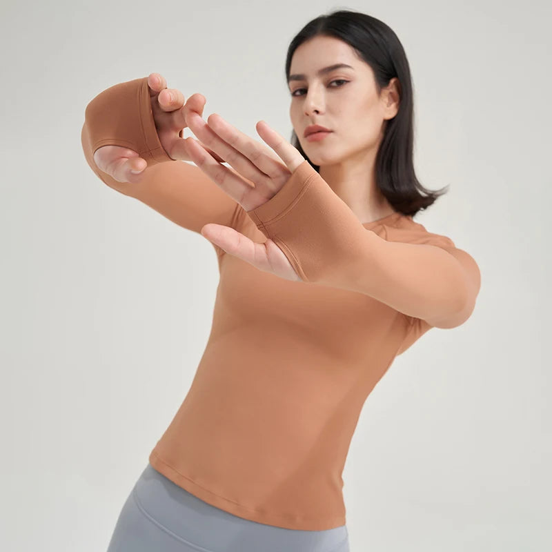 SOISOU Nylon Gym Top Yoga Shirt Fitness Sport Women Clothing Elastic Breathable Pilates Long Sleeve Tops 5 Colors 4 Size
