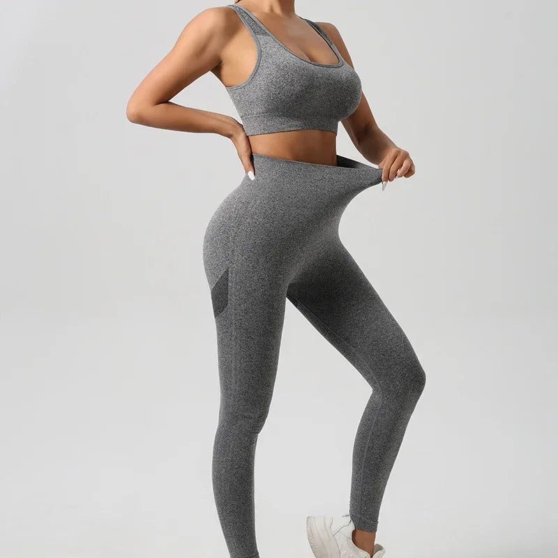 STOUREG Hollow Beauty Back  2Pcs Yoga Set Women Sports Bra+Hip Lifting Sports Pansts Workout Set Seamless Fitness Gym Set