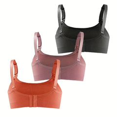 3-Piece Breathable Front-Open Nursing Bra Set - Wireless Breastfeeding Underwear