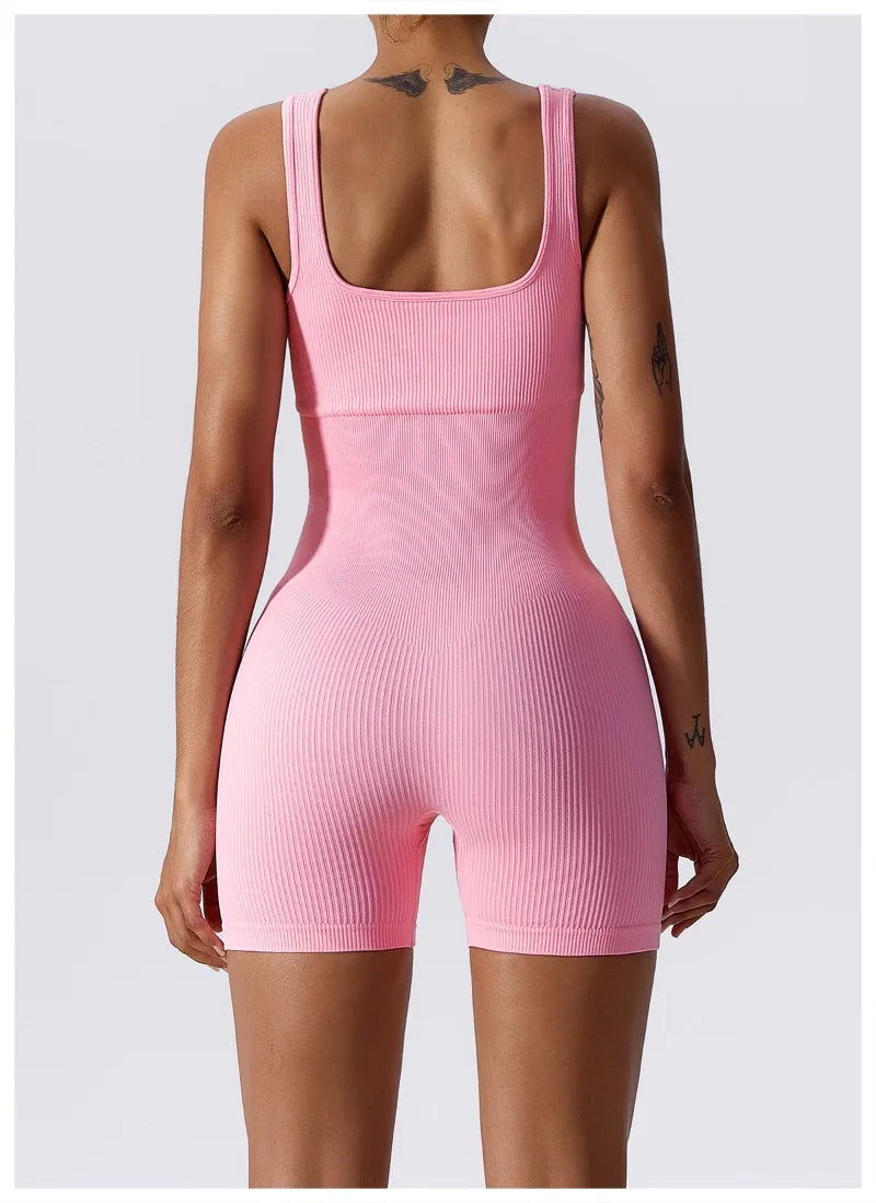 Dam Yoga-sparkbyxor i ett stycke med magkontroll, sömlös ribbad jumpsuit, vadderad sport-bh, tränings-sparkbyxor, mode, fitness, sportkläder