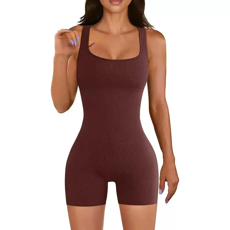 STOUREG Seamless threaded tight one-piece yoga wear,women's high elasticity sports one-piece,hip lifting shorts fitness clothing