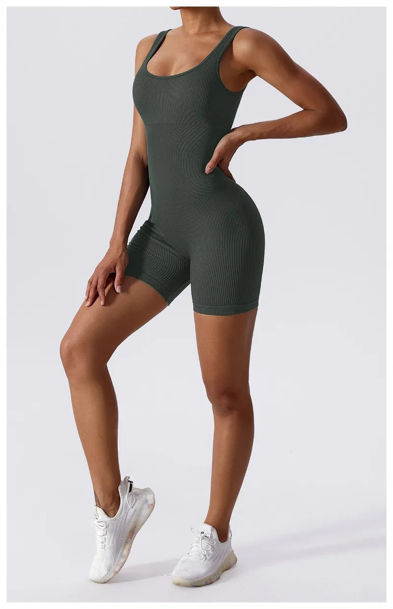 Dam Yoga-sparkbyxor i ett stycke med magkontroll, sömlös ribbad jumpsuit, vadderad sport-bh, tränings-sparkbyxor, mode, fitness, sportkläder