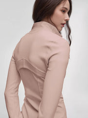 Women's Stand Collar Gym Workout Jacket - Long Sleeve Fitness & Training Top