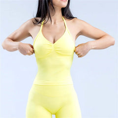 HBC Women’s V-Neck Seamless Padded Gym Tank Top – Strappy Longline Sports Vest