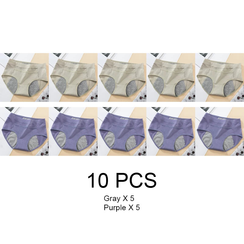 10-Piece Leak-Proof Menstrual & Incontinence Panties - Cotton Protective Briefs