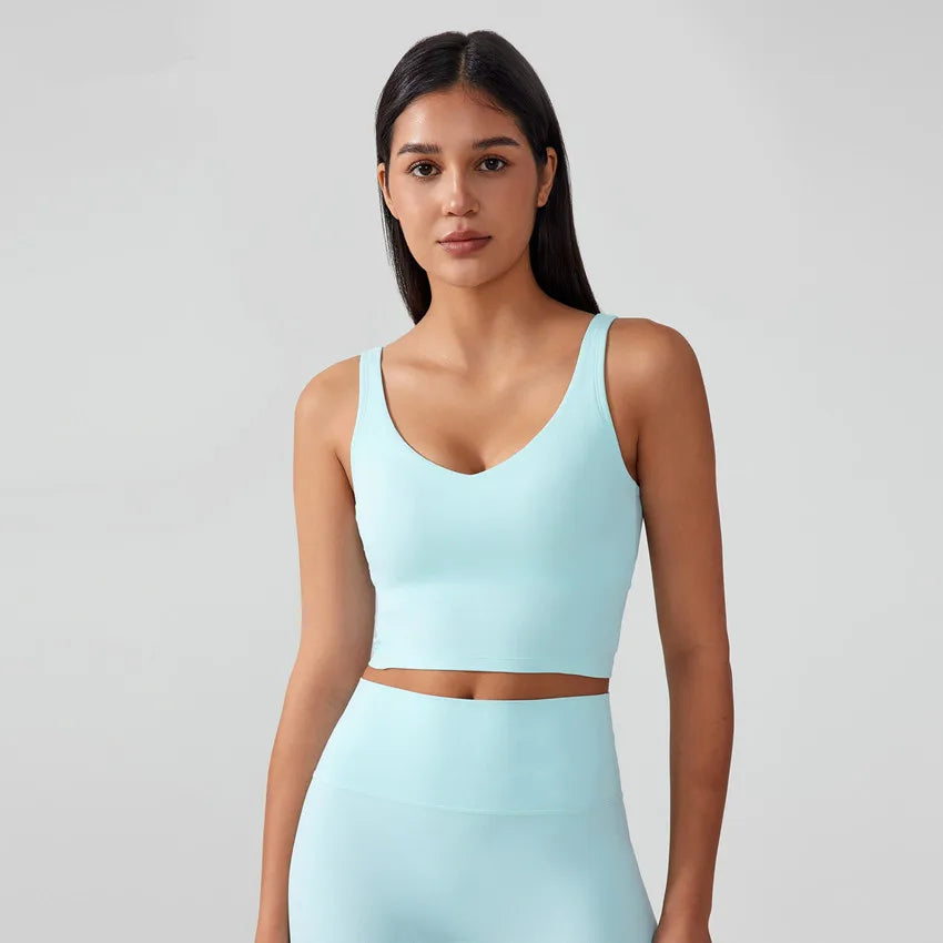 Fashion U-shape Back Sports Vest Naked Feel Soft Workout Crop Top Padded Activewear Tank Gym Fitness Yoga Bra