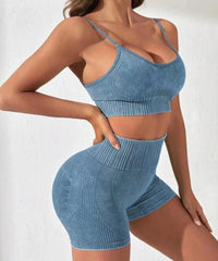 STOUREG Women 2 PCS Yoga Set,Seamless  Wash Beautiful Back Sports Bra High Waist Hip Lift Shorts Workout Set Gym Set Women