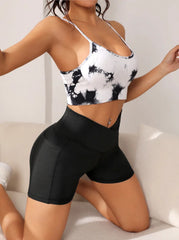 Women's Cross-Waist Yoga Biker Shorts - High-Waist Fitness Shorts with Pockets