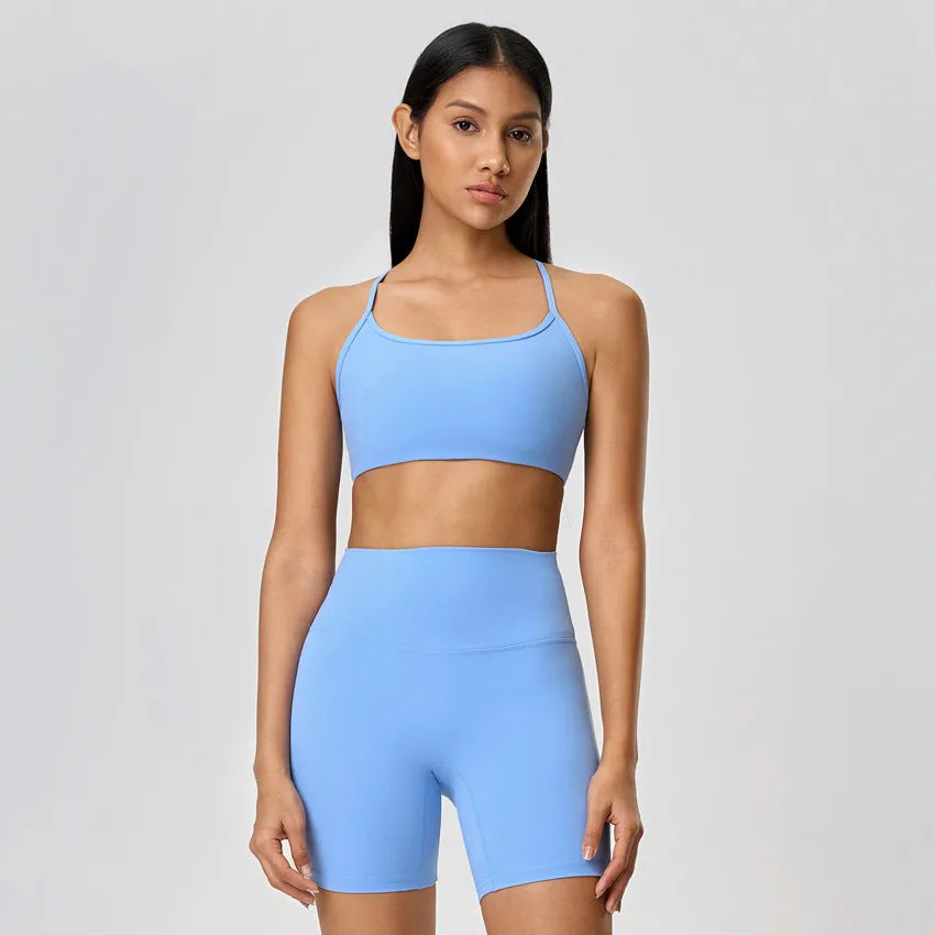 Stylish Cross Thin Straps Sports Bra Padded Gym Fitness Underwear For Women Beautiful Backless Workout Yoga Bra