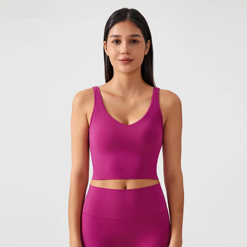 Fashion U-shape Back Sports Vest Naked Feel Soft Workout Crop Top Padded Activewear Tank Gym Fitness Yoga Bra